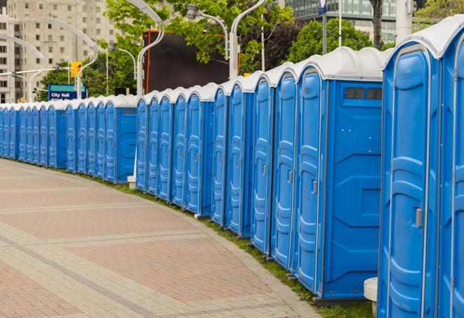 Seasonal porta potty units set up at a Oneida, New York venue